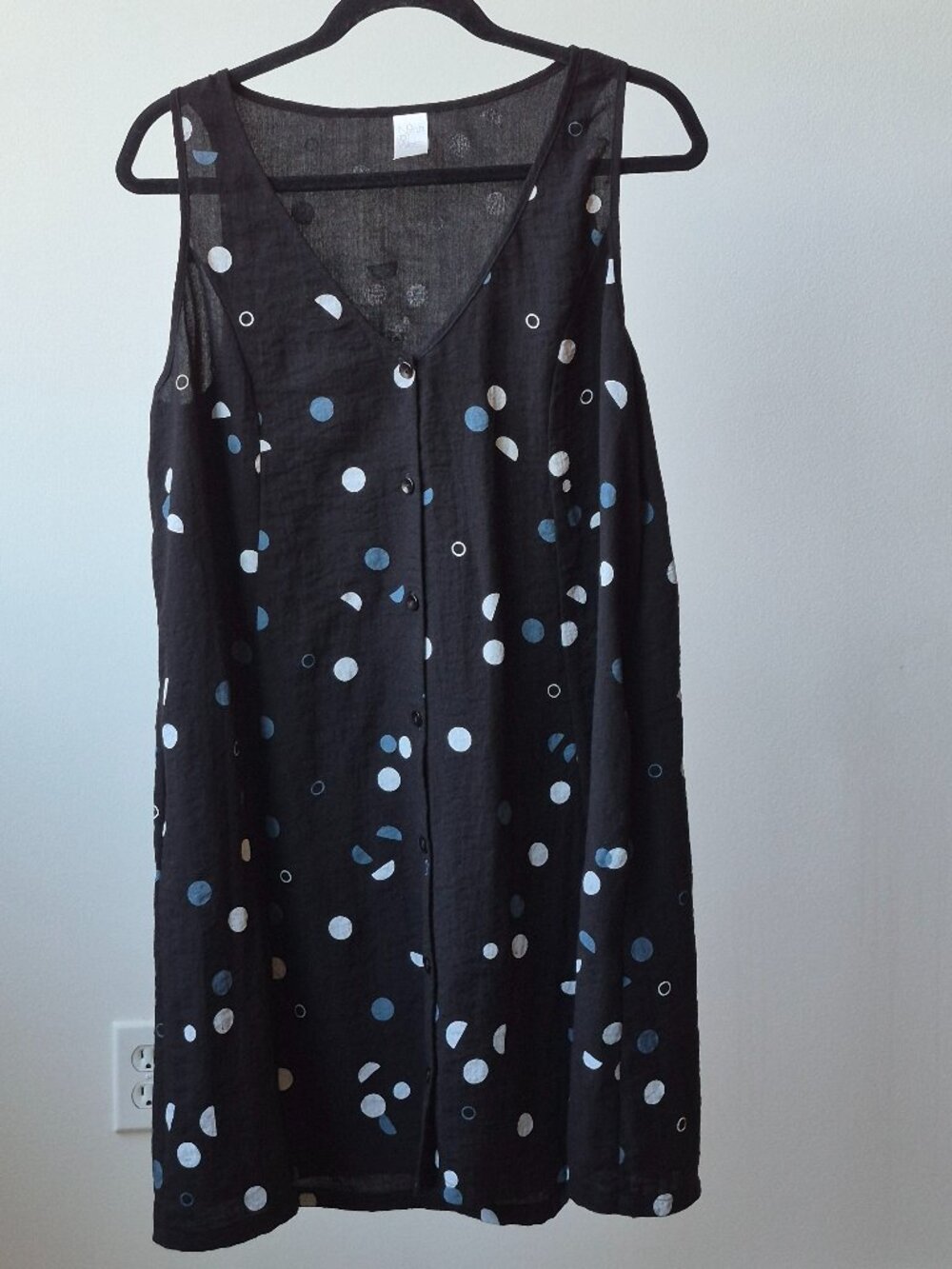 North of West Dress Women L Black Abstract Dot Button Front Sleeveless Made USA